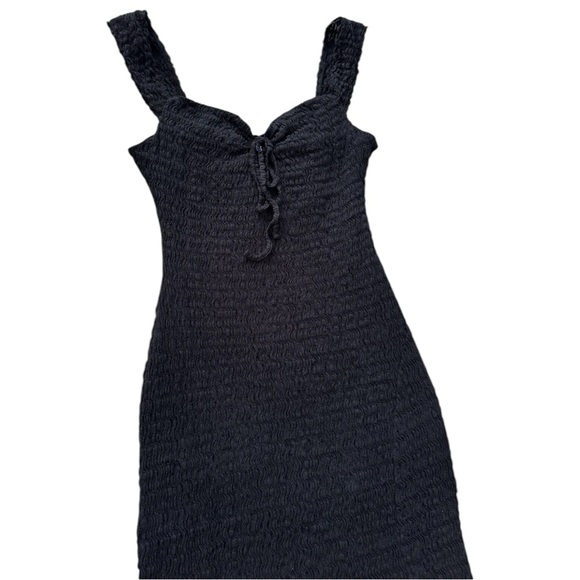Free People Eleni Bodycon Maxi Dress Size M Black Smocked Side Slit - Picture 3 of 14